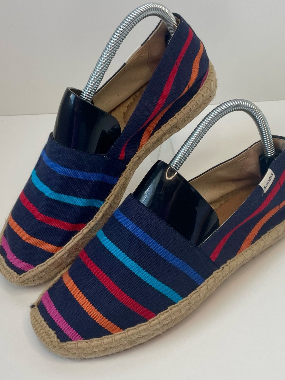 Soludos Dali Rainbow Striped Navy Canvas Espadrille Flats Women’s 8 Multicolor